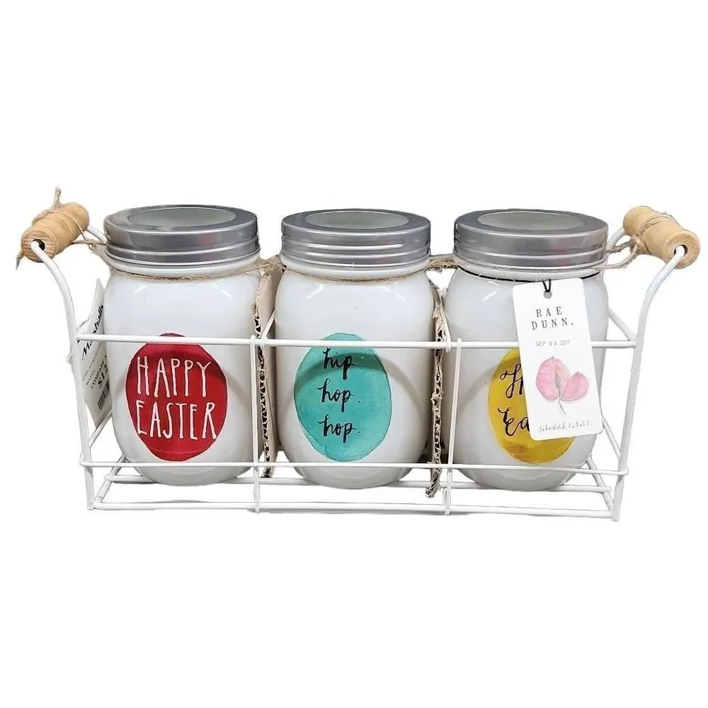 Rae Dunn Set of 3 Easter Candle Jars with Holder Rack Sept 4 2017